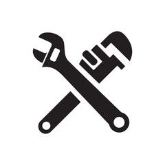 Crossing wrenches plumber tools black and white icon - obrazy, fototapety, plakaty