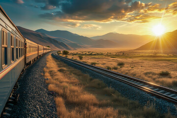 A scenic train journey through breathtaking landscape - obrazy, fototapety, plakaty