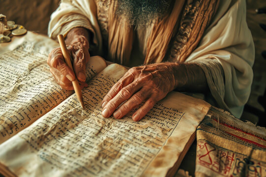 A scribe in ancient Mesopotamia creating one of the first written laws