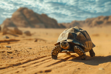 vicensanh An unusual shot of a tortoise crossing a sandy desert b78ac6b5-cf3e-4fb5-b32c-677ceafe9173-standard-scale-4 00x - obrazy, fototapety, plakaty