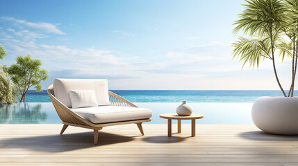 chair on terrace near swimming pool in modern beach