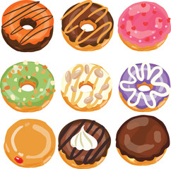 Donuts vector colorful glazed donuts flat illustrations