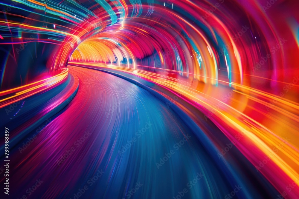 Poster abstract neon light lines creating sense of futuristic speed dynamic and modern background illustrat