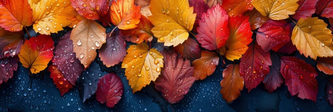 Glistening, wet, multi-colored autumn leaf pile texture, Background Image, Background For Banner