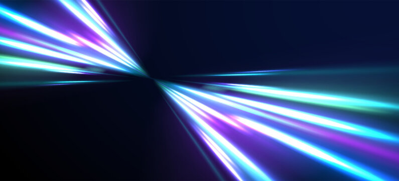 Neon rays vector abstract background. Futuristic technological style. Abstract background with speed lines. Vector illustration. Futuristic. The light lines of the road are blue png