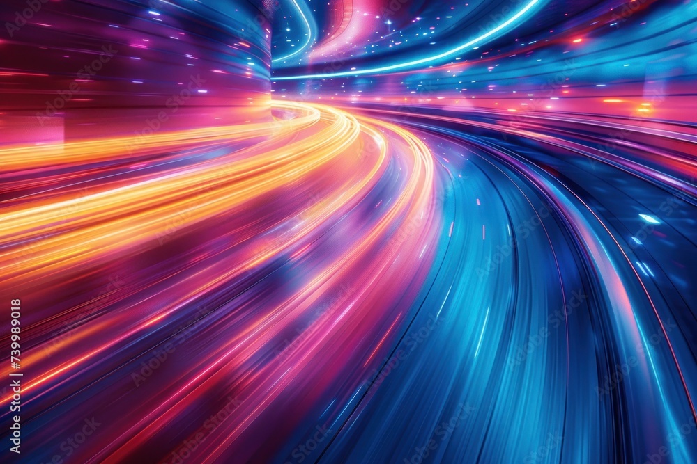 Poster abstract neon light lines creating sense of futuristic speed dynamic and modern background illustrat