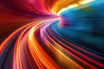 Abstract neon light lines creating sense of futuristic speed dynamic and modern background illustration with bright glowing effects showcasing fast movement and energy of technology - obrazy, fototapety, plakaty