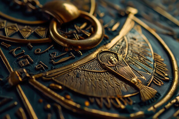 Close-up of ancient Egyptian jewelry engravings