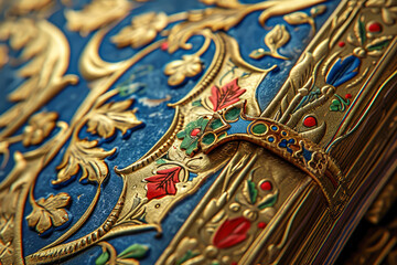 Close-up of intricate designs on medieval illuminated manuscripts