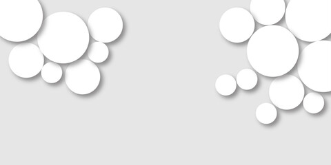 Abstract blank geometric circle with drop shadow background. geometric texture of white paper circles in shining light with soft shadows as mess pattern, border, copy space, top view.