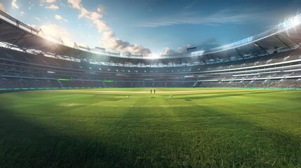 illuminated stadium cinematic scene of an empty football stadium.