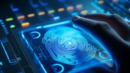 A digital fingerprint scan validating user identity, ensuring access control in data handling - obrazy, fototapety, plakaty