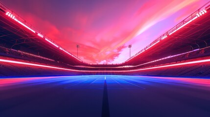 Soccer Stadium With Green Field and Bright Lights - obrazy, fototapety, plakaty