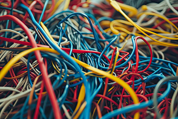 Detailed shot of tangled cables and cords