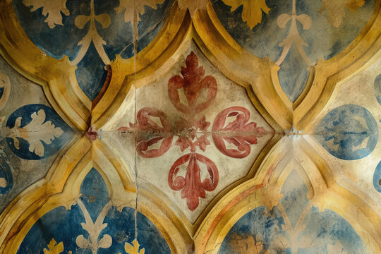 Detailed shot of patterns on medieval Italian frescoes