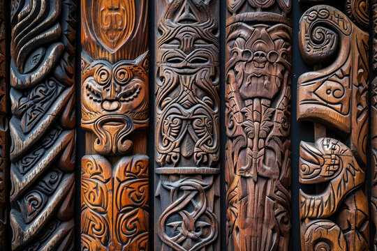 Detailed shot of patterns on Viking wooden carvings