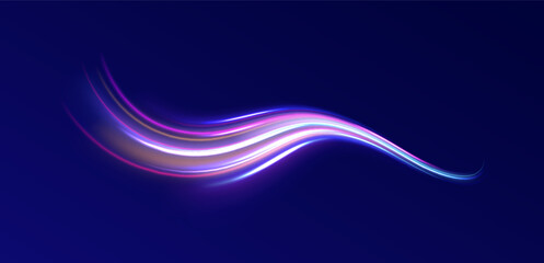 Colored shiny sparks of spiral wave. Curved bright speed line swirls. Shiny wavy path. Rotating dynamic neon circle. Magic golden swirl with highlights. Glowing swirl bokeh effect. vector png