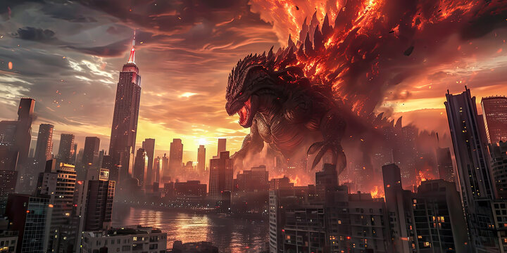 Giant kaiju attack the big city