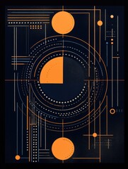 A printable wall art poster featuring abstract black and orange circles and lines design. The poster adds a modern and artistic touch to any room.