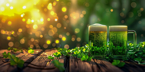 St Patricks day typical green beer - obrazy, fototapety, plakaty