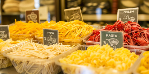 Write FRESH PASTA at a specialty pasta store - obrazy, fototapety, plakaty