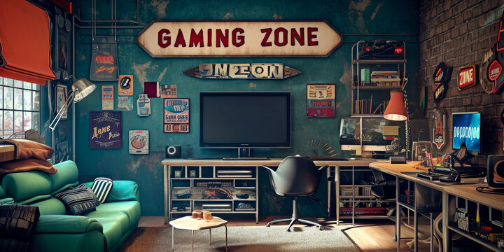 write GAMING ZONE in kids room