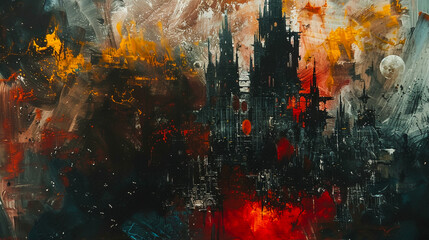 Obraz na płótnie Canvas Abstract and technological interpretation of hell featuring satanic architecture in a city devoid of light