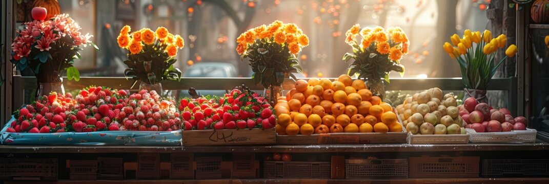 Realistic pattern of a farmerâ€™s market with fruits and vegetables, Background Image, Background For Banner