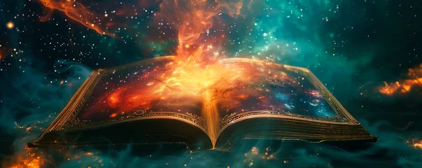 Foto op Canvas Enchanted grimoire containing the essence of nebulae used by wizards to harness cosmic magic and secrets © SOLO PLAYER