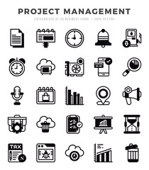 Project Management Lineal Filled icons collection. 25 icon set. Vector illustration.