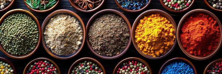 Realistic pattern of different spices and herbs, Background Image, Background For Banner - obrazy, fototapety, plakaty