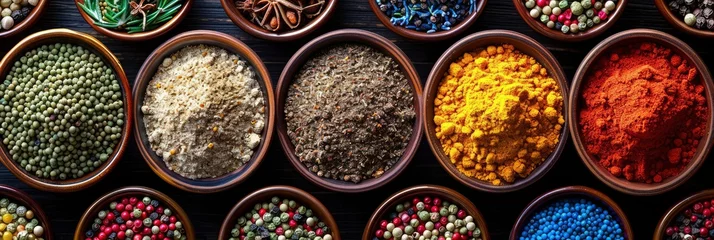Fotobehang Realistic pattern of different spices and herbs, Background Image, Background For Banner © ACE STEEL D