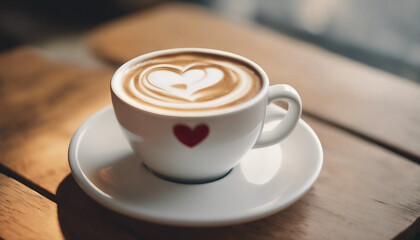 Fototapeta premium Heartfelt Brew: A Delicate Dance on Wood