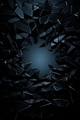 Cracked dark glass 3d abstract texture, vertical image with intriguing patterns and shadows