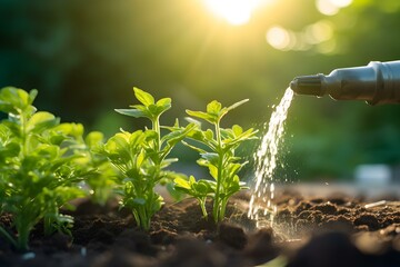 Conserving Water from the Garden Water Tap Amid Increasing Prices. Concept Water Conservation, Gardening Tips, Price Increase, Sustainability, Home Maintenance - obrazy, fototapety, plakaty