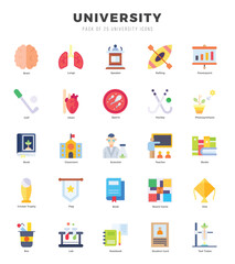 University icons Pack. Flat icons set. University collection set.
