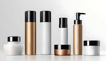 Set of cosmetic products mockup on white background. Beauty product package