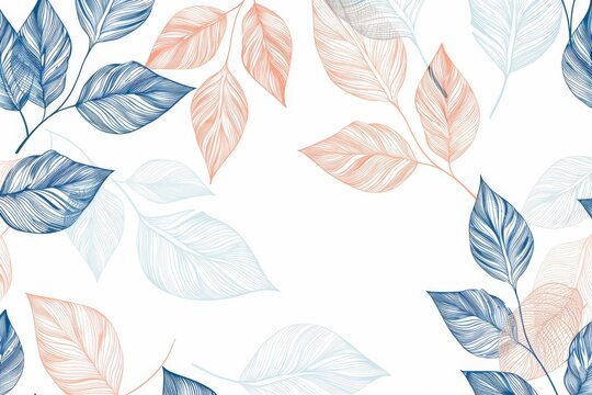 Design for fabric, print, cover, banner, invitation with botanical leaf line art wallpaper background . Luxury natural hand drawn foliage pattern in minimalist linear contour simple style. The