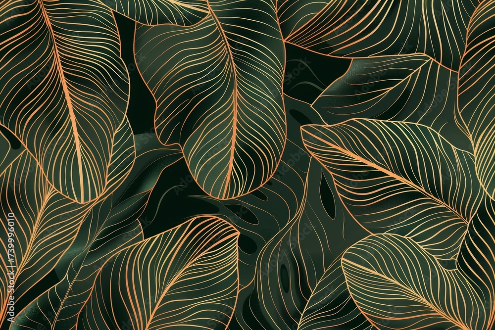 Fototapete a tropical leaf line art background vector in a minimalist linear contour style. this pattern can be