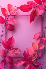 a pink frame with leaves