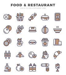 Food and Restaurant Two Color icons collection. 25 icon set. Vector illustration.