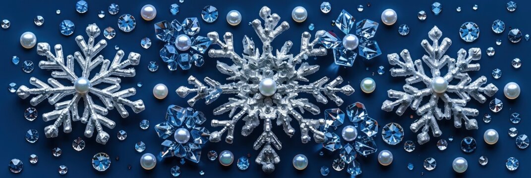 Snowflake winter pattern with unique crystal designs, Background Image, Background For Banner