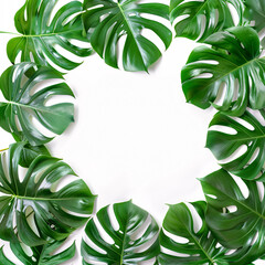 A square border of tropical Monstera leaves with white space for text copy