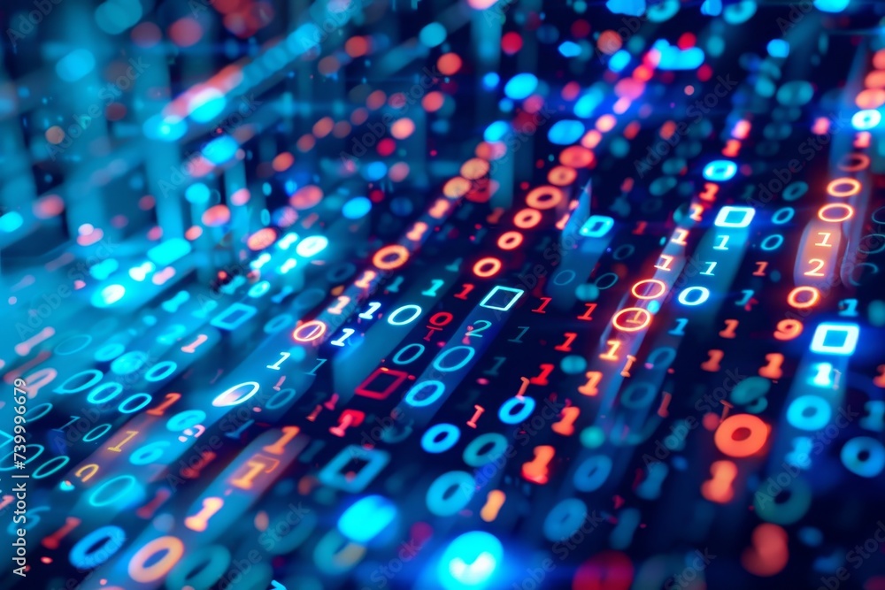 Poster AI (Artificial Intelligence) and digital transformation. Binary code.
