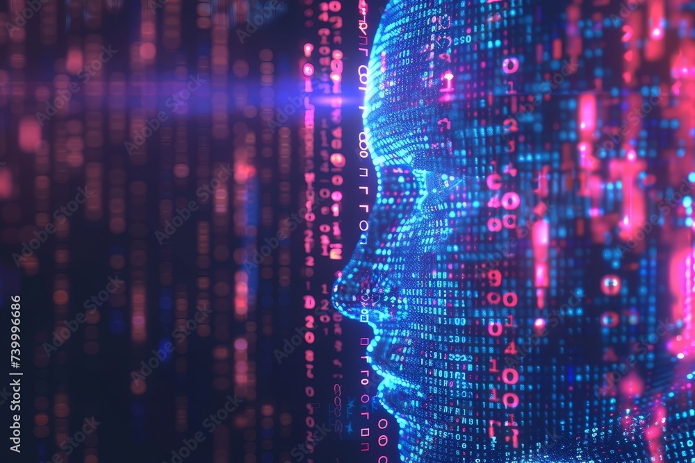 Poster Digital transformation concept. Binary code. Artificial intelligence.