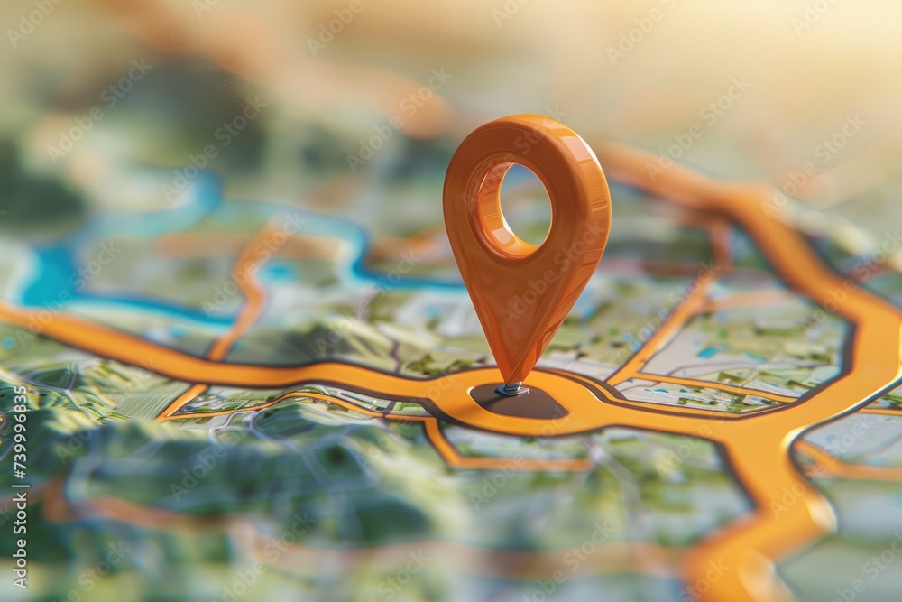 Poster 3d map travel location. locator mark of map and location pin or navigation icon sign on background w