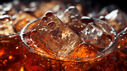 Close-up view of a pile of ice cubes, macro view