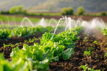 Lettuce in the field. Precision irrigation systems for efficient water use in agriculture.