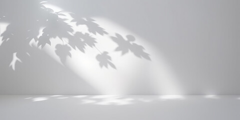 Minimalistic light background with blurred foliage shadow on a white wall. Beautiful background for presentation. - 739997265