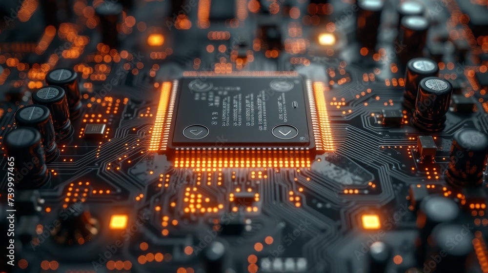 Aufkleber Motherboard digital chip. Central Computer Processor CPU concept. Technology background. Circuit board.